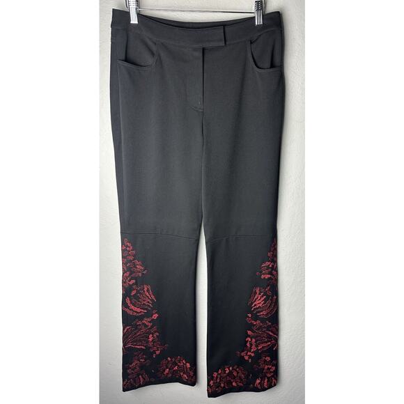 ST. JOHN EVENING by Marie Gray Black Dress Pants Red Metallic Embroidery Size 6 - Picture 1 of 5